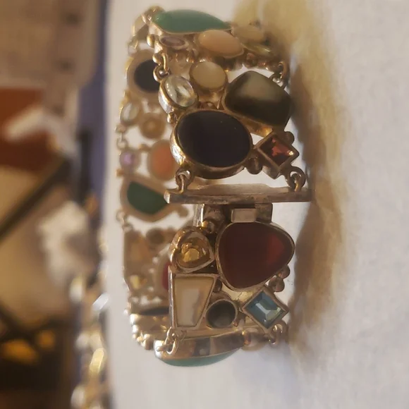 Sterling Silver Multi-Stone Bracelet Carnelian, Topaz, Turquoise, Lapis Stunning - Picture 5 of 10